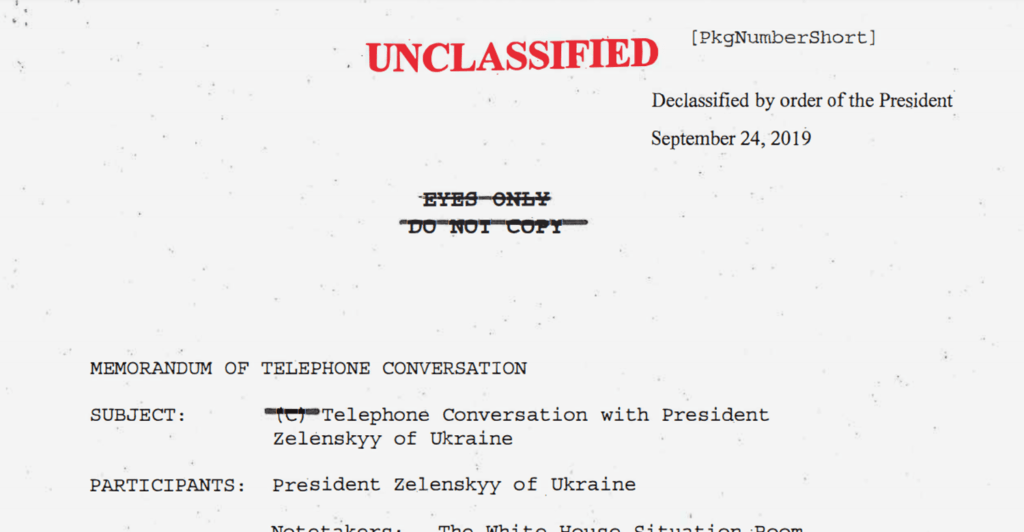 Розшифровка розмови Трампа і Зеленського була оприлюднена у скороченому вигляді