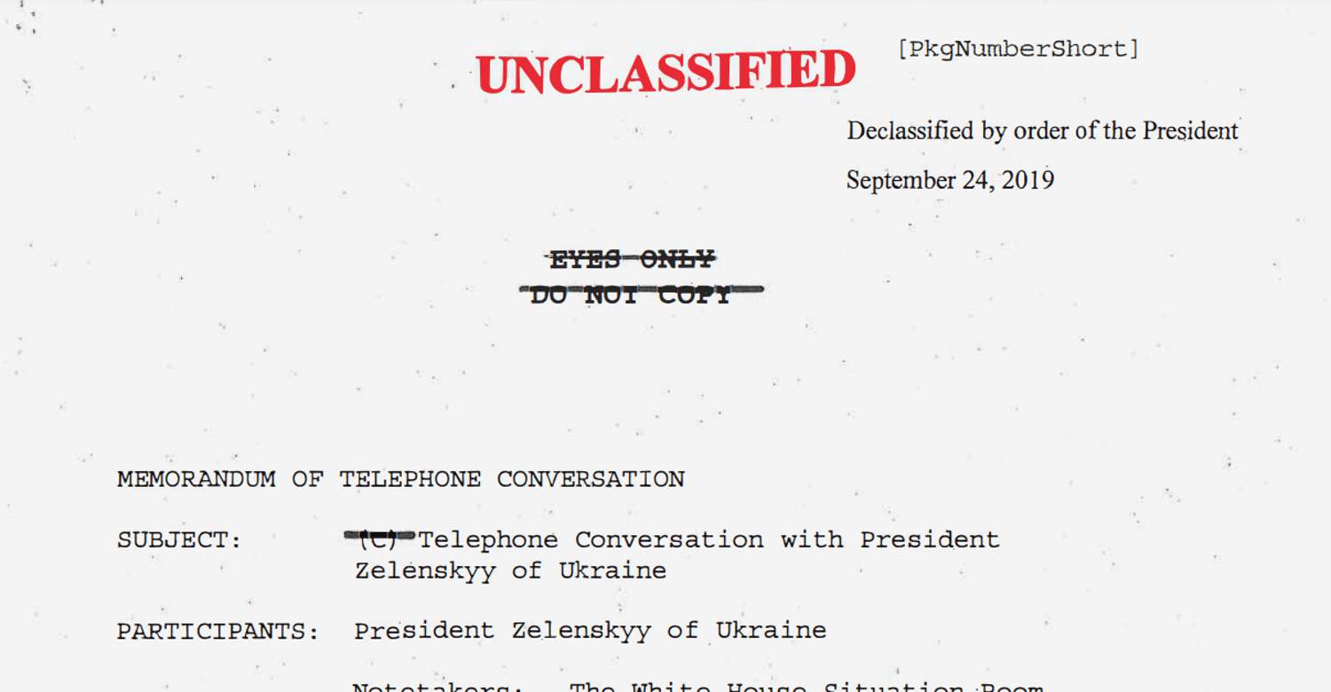 Розшифровка розмови Трампа і Зеленського була оприлюднена у скороченому вигляді
