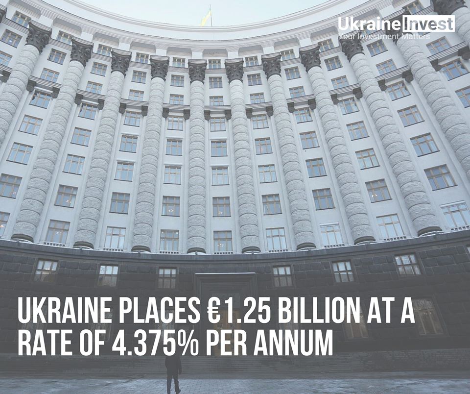 Ukraine has placed €1.25 billion in 10-year Eurobonds at a rate of 4.375% 2
