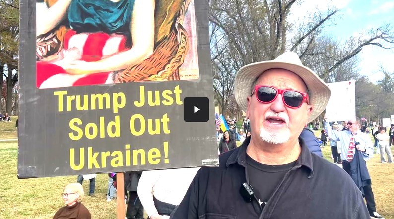 I am here because I oppose everything Donald Trump does. I am particularly outraged that he is giving Ukraine a deadline to sign what he calls an ‘agreement’ — Washington protester