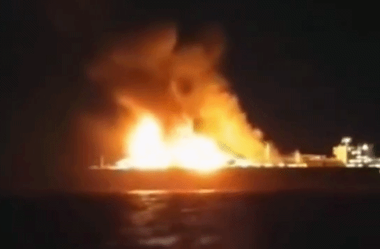 Sanctioned russian LNG tanker ablaze in Mediterranean