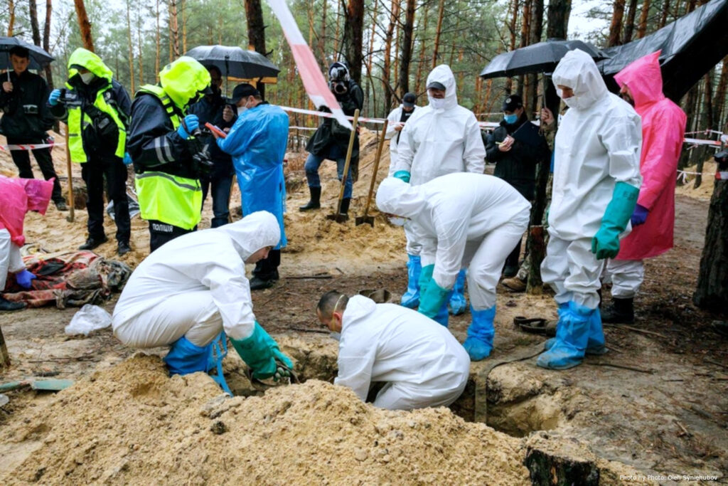 Violent death, mutilation, torture. Exhumation almost over in one mass grave near Izium, at least three more to go