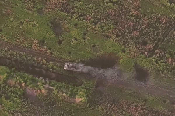 Tower of russian armored vehicle flies after attack by FPV drone in Zaporizhzhia region [video]